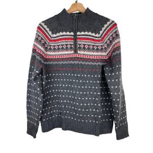 J. Crew Mercantile Women's M Gray 1/4 Zip Wool Blend Fair Isle Sweater